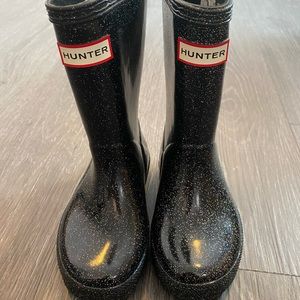 HUNTER Girls black sparkle rain boots